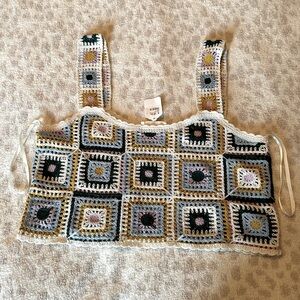 NWT Crochet Granny Square Cropped Tank Top Boho Festival S/M